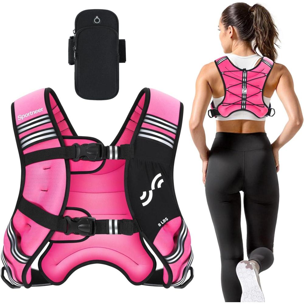 image:imageSportneer Weighted Vest Woman 8lb12lb15lb20lb25lb Weight Vest for Walking with Phone Bag Adjustable Women Weighted Vest for Running Rucking Vest for Jogging Strength Training Weight LossPink