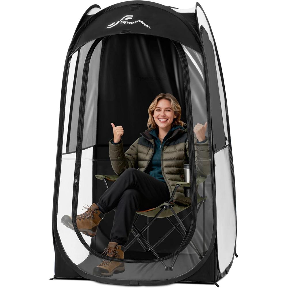 image:imageSportneer XL Pop Up Sports Tent 46 L x 46 W x 635 H Clear TPU Outdoor Shelter for 1 Adult amp 1 Child AllWeather Warm Bubble Pod with Instant Setup Wind amp Rain Protection for Spectatorsblack