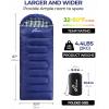 Sportneer Sleeping Bags for Adults, 0 Degree Sleeping Bag XL Flannel Winter Cold Weather Sleeping Bag with Detachable Hood Compression Sack for Camping, Backpacking, Hiking(Blue)