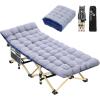 Sportneer Camping Cot: 1200D Double Layer Oxford Camping Cots for Adults – Heavy-Duty Foldable Cots for Camping Travel Tent Day Outdoor & Home Guest, Camping Cots with Mattress Carry Bag & 2 Pockets(Grey+grey)