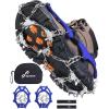 Sportneer Crampons： Ice Cleats for Shoes and Boots with 28 Spikes – Traction Slip-on Stretch Footwear for Walking and Shoveling on Ice and Snow(Blue)