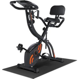 Foldable Exercise Bike Stationary Bike, Sportneer 4 in 1 Indoor Cycling Bike with 16 Level Magnetic Resistance Training Bike with Arm Resistance Band PVC Floor Mat Fitness Bike for Home Gym Workout
