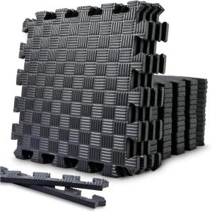 Gym Flooring Puzzle Exercise Mats: Sportneer 1/2″ Thick 12″ x 12″ Interlocking Floor Mats EVA Foam Exercise Tiles for Home Gym Fitness Equipments with Border Waterproof Workout Anti-Slip Mat 12 Sqft/17.4 Sqft