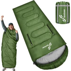 Sportneer 0 Degree Wearable Sleeping Bag for Adults & Kids – Walkable with Arm Zippers, Waterproof & Warm, Compact for Camping, Stadiums, Travel, Backpacking & Car Use(Green)