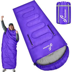 Sportneer 0 Degree Wearable Sleeping Bag for Adults & Kids – Walkable with Arm Zippers, Waterproof & Warm, Compact for Camping, Stadiums, Travel, Backpacking & Car Use(Purple)