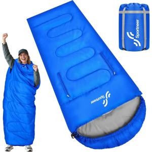 Sportneer 0 Degree Wearable Sleeping Bag for Adults & Kids – Walkable with Arm Zippers, Waterproof & Warm, Compact for Camping, Stadiums, Travel, Backpacking & Car Use(Blue)