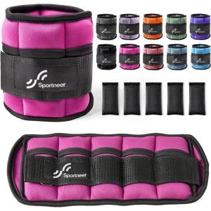 Sportneer Adjustable Ankle Weights Set – 1 Pair (2-10 lbs) Removable Sandbags for Women & Men, Comfortable Neoprene Leg Weights for Walking, Running, Pilates, Yoga, Home Workout & Physical Therapy(Pink)