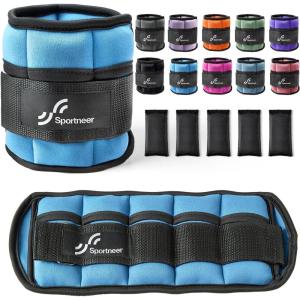 Sportneer Adjustable Ankle Weights Set – 1 Pair (2-10 lbs) Removable Sandbags for Women & Men, Comfortable Neoprene Leg Weights for Walking, Running, Pilates, Yoga, Home Workout & Physical Therapy(Blue)