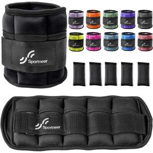 Sportneer Adjustable Ankle Weights Set – 1 Pair (2-10 lbs) Removable Sandbags for Women & Men, Comfortable Neoprene Leg Weights for Walking, Running, Pilates, Yoga, Home Workout & Physical Therapy(Black)