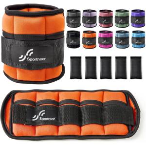 Sportneer Adjustable Ankle Weights Set – 1 Pair (2-10 lbs) Removable Sandbags for Women & Men, Comfortable Neoprene Leg Weights for Walking, Running, Pilates, Yoga, Home Workout & Physical Therapy(Orange)