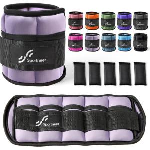 Sportneer Adjustable Ankle Weights Set – 1 Pair (2-10 lbs) Removable Sandbags for Women & Men, Comfortable Neoprene Leg Weights for Walking, Running, Pilates, Yoga, Home Workout & Physical Therapy(Lavender)