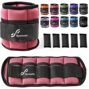 Sportneer Adjustable Ankle Weights Set – 1 Pair (2-10 lbs) Removable Sandbags for Women & Men, Comfortable Neoprene Leg Weights for Walking, Running, Pilates, Yoga, Home Workout & Physical Therapy(Peach Pink)