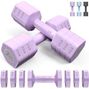Sportneer Adjustable Dumbbells Hand Weights Set: 4 In 1 Weight Each 2lb 3lb 4lb 5lb Free Weights Dumbbells Set for Women Fast Adjust Dumbbell Set for Men Home Gym Workout Strength Training Exercise(Purple)