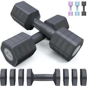 Sportneer Adjustable Dumbbells Hand Weights Set: 4 In 1 Weight Each 2lb 3lb 4lb 5lb Free Weights Dumbbells Set for Women Fast Adjust Dumbbell Set for Men Home Gym Workout Strength Training Exercise(Carbon Black)