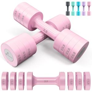 Sportneer Adjustable Dumbbells Hand Weights Set: 5 lb Dumbbell Set of 2 Each 2lb 3lb 4lb 5lb Free Weights Fast Adjust Weight 4 In 1 Weights Dumbbells Set for Women Men Home Gym Exercise Training(Pink)
