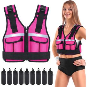 Sportneer Adjustable Weighted Vest Weights: 2-18 lbs/2-40 lbs Washable Weight Vest for Walking 16 In 1 Fast Adjust Rucking Vest for Women and Men Home Gym Running Jogging Strength Training Vests(Pink)