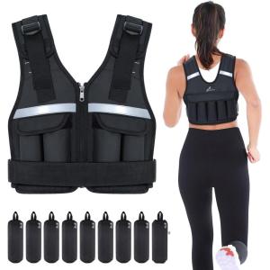 Sportneer Adjustable Weighted Vest Weights: 2-18 lbs/2-40 lbs Washable Weight Vest for Walking 16 In 1 Fast Adjust Rucking Vest for Women and Men Home Gym Running Jogging Strength Training Vests(Black)