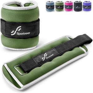 Sportneer Ankle Weights Wrist Weights Pair of 1/2/4/6/10 LBS for Men Women Kids Strength Training Wrist and Ankle Weights Set with Reflective Strips for Dancing Running Walking Fitness Workout Gym(Army Green)