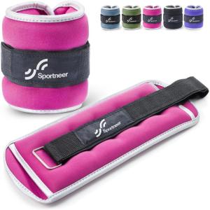Sportneer Ankle Weights Wrist Weights Pair of 1/2/4/6/10 LBS for Men Women Kids Strength Training Wrist and Ankle Weights Set with Reflective Strips for Dancing Running Walking Fitness Workout Gym(Pink)