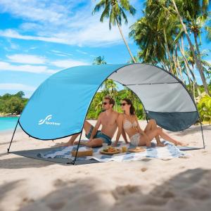 Sportneer Beach Tent Sun Shelter: UPF 50+ UV Protection Beach Canopy Tent Sun Shade for 2-3 Person, Easy Set Up Canopy with 8 Wind Ropes and 12 Ground Stakes, Size 96.5”x55.7”(Blue)