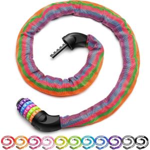Sportneer Bike Lock: 5 Digit Combination High Security Anti Theft Bike Chain Lock – 3.2/3.6/4ft Heavy Duty Keyless Bicycle Lock for Bike, Motorcycle, Scooter, Door & Gate – 4/6mm Thick, Easy to Use(Rainbow)