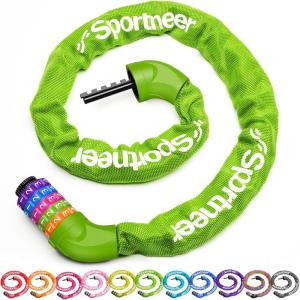 Sportneer Bike Lock: 5 Digit Combination High Security Anti Theft Bike Chain Lock – 3.2/3.6/4ft Heavy Duty Keyless Bicycle Lock for Bike, Motorcycle, Scooter, Door & Gate – 4/6mm Thick, Easy to Use(Green-Colorful Code Wheel)