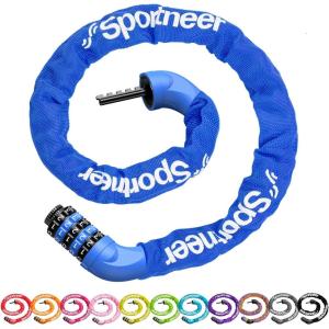 Sportneer Bike Lock: 5 Digit Combination High Security Anti Theft Bike Chain Lock – 3.2/3.6/4ft Heavy Duty Keyless Bicycle Lock for Bike, Motorcycle, Scooter, Door & Gate – 4/6mm Thick, Easy to Use(Blue)