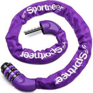 Sportneer Bike Lock: 5 Digit Combination High Security Anti Theft Bike Chain Lock – 3.2/3.6/4ft Heavy Duty Keyless Bicycle Lock for Bike, Motorcycle, Scooter, Door & Gate – 4/6mm Thick, Easy to Use(Purple)