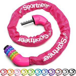 Sportneer Bike Lock: 5 Digit Combination High Security Anti Theft Bike Chain Lock – 3.2/3.6/4ft Heavy Duty Keyless Bicycle Lock for Bike, Motorcycle, Scooter, Door & Gate – 4/6mm Thick, Easy to Use(Rose Red-Colorful Code Wheel)