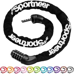 Sportneer Bike Lock: 5 Digit Combination High Security Anti Theft Bike Chain Lock – 3.2/3.6/4ft Heavy Duty Keyless Bicycle Lock for Bike, Motorcycle, Scooter, Door & Gate – 4/6mm Thick, Easy to Use(Black)