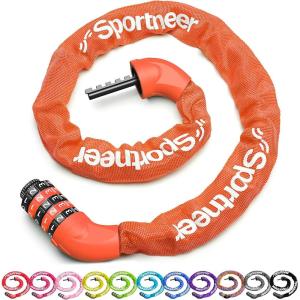 Sportneer Bike Lock: 5 Digit Combination High Security Anti Theft Bike Chain Lock – 3.2/3.6/4ft Heavy Duty Keyless Bicycle Lock for Bike, Motorcycle, Scooter, Door & Gate – 4/6mm Thick, Easy to Use(Orange)