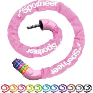 Sportneer Bike Lock: 5 Digit Combination High Security Anti Theft Bike Chain Lock – 3.2/3.6/4ft Heavy Duty Keyless Bicycle Lock for Bike, Motorcycle, Scooter, Door & Gate – 4/6mm Thick, Easy to Use(Pink)