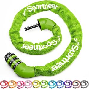 Sportneer Bike Lock: 5 Digit Combination High Security Anti Theft Bike Chain Lock – 3.2/3.6/4ft Heavy Duty Keyless Bicycle Lock for Bike, Motorcycle, Scooter, Door & Gate – 4/6mm Thick, Easy to Use(Green)