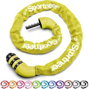 Sportneer Bike Lock: 5 Digit Combination High Security Anti Theft Bike Chain Lock – 3.2/3.6/4ft Heavy Duty Keyless Bicycle Lock for Bike, Motorcycle, Scooter, Door & Gate – 4/6mm Thick, Easy to Use(Fruit Green)