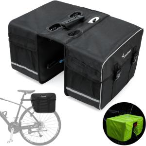 Sportneer Bike Panniers – 29L Waterproof Grocery Bag with Adjustable Hooks & Large Pockets – Bike Rack Bag with Reflective Trim & Rain Cover for Width Less Than 5.5”