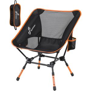 Sportneer Camping Chair: 3 Heights Adjustable Lawn Chairs with 2 Side Pockets – Compact & Portable Folding Chairs for Outside, Camping, Hiking, Picnic and Beach (2, Blue)(Orange)