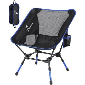 Sportneer Camping Chair: 3 Heights Adjustable Lawn Chairs with 2 Side Pockets – Compact & Portable Folding Chairs for Outside, Camping, Hiking, Picnic and Beach (2, Blue)(Blue)