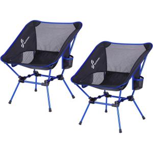 Sportneer Camping Chairs, Lightweight Outdoor Chairs with 2 Side Pockets & Storage Bag, Foldable & Portable Lawn Chairs for Camping Hiking Lawn Picnic Beach Outdoor Travel (1, Black)(Blue  2 Pack)