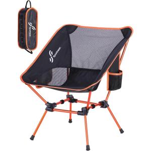 Sportneer Camping Chairs, Lightweight Outdoor Chairs with 2 Side Pockets & Storage Bag, Foldable & Portable Lawn Chairs for Camping Hiking Lawn Picnic Beach Outdoor Travel (1, Black)(Orange)