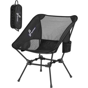 Sportneer Camping Chairs, Lightweight Outdoor Chairs with 2 Side Pockets & Storage Bag, Foldable & Portable Lawn Chairs for Camping Hiking Lawn Picnic Beach Outdoor Travel (1, Black)(Black)