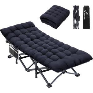 Sportneer Camping Cot: 1200D Double Layer Oxford Camping Cots for Adults – Heavy-Duty Foldable Cots for Camping Travel Tent Day Outdoor & Home Guest, Camping Cots with Mattress Carry Bag & 2 Pockets(Black+black)
