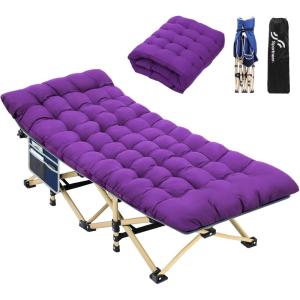 Sportneer Camping Cot: 1200D Double Layer Oxford Camping Cots for Adults – Heavy-Duty Foldable Cots for Camping Travel Tent Day Outdoor & Home Guest, Camping Cots with Mattress Carry Bag & 2 Pockets(Blue+purple)