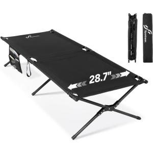 Sportneer Camping Cot: 78.3″x28.7″x14.6″ Comfort Cot Bed for Camping Traveling Guest Bed, Sleeping Cots for Adults with Side Pockets & Storage Bag – Ease of Assembly, Support 330 Lbs(Black)