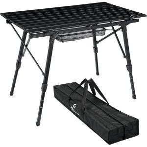 Sportneer Camping Table: 35.4”x20.5’’ Adjustable Height Aluminum Folding Table with Top Mesh Layer – Roll Up Camping Table for Outdoor Camp Picnic Beach RV Backyards Kitchen BBQ(Black)