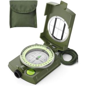 Sportneer Compass: Accurate Durable Lightweight Orienteering Compass with Strap and Carrying Case, Glow in The Dark Waterproof Hiking Essentials for Camping Backpacking, Best Survival Gifts for Kids(Army Green)
