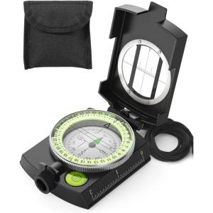 Sportneer Compass: Accurate Durable Lightweight Orienteering Compass with Strap and Carrying Case, Glow in The Dark Waterproof Hiking Essentials for Camping Backpacking, Best Survival Gifts for Kids(Black)