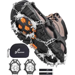 Sportneer Crampons： Ice Cleats for Shoes and Boots with 28 Spikes – Traction Slip-on Stretch Footwear for Walking and Shoveling on Ice and Snow(Gray)