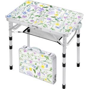 Sportneer Folding Table: Adjustable Height Camping Essentials 35.4″ L x 23.6″ W 2 Height with Mesh Layer – Compact & Portable Small Folding Table for Outdoor Camp Garden Picnic BBQ Dining Cooking(Purple)
