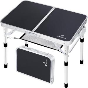 Sportneer Folding Table: Adjustable Height Camping Essentials 35.4″ L x 23.6″ W 2 Height with Mesh Layer – Compact & Portable Small Folding Table for Outdoor Camp Garden Picnic BBQ Dining Cooking(Black)