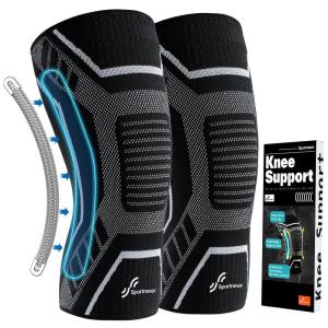 Sportneer Knee Brace with Dual Side Stabilizers – Maximum Support Compression Knee Sleeve for Men & Women, Anti-Slip Knee Support for Running, Workout, Arthritis, ACL & Pain Relief (Black, Small(14.5″-16.5″))(Black)